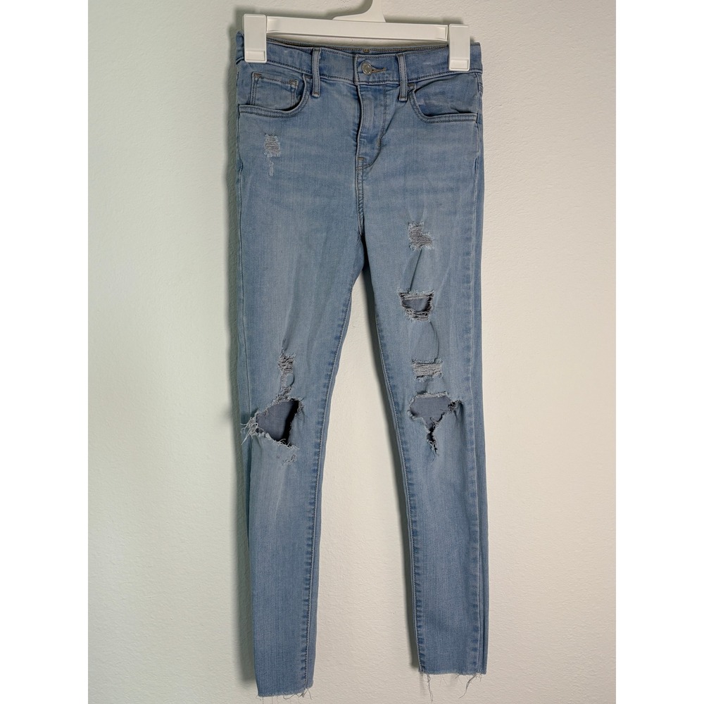 Levis 720 High Rise Super Skinny Jeans Light Wash Distressed Raw Hem Size 25